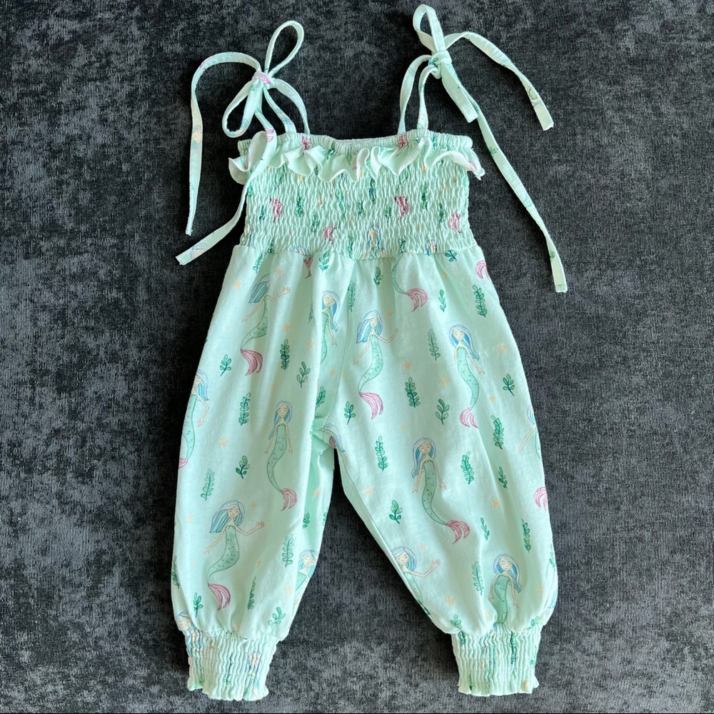 Sweet Honey Mermaid Smocked Romper Size 12 Months